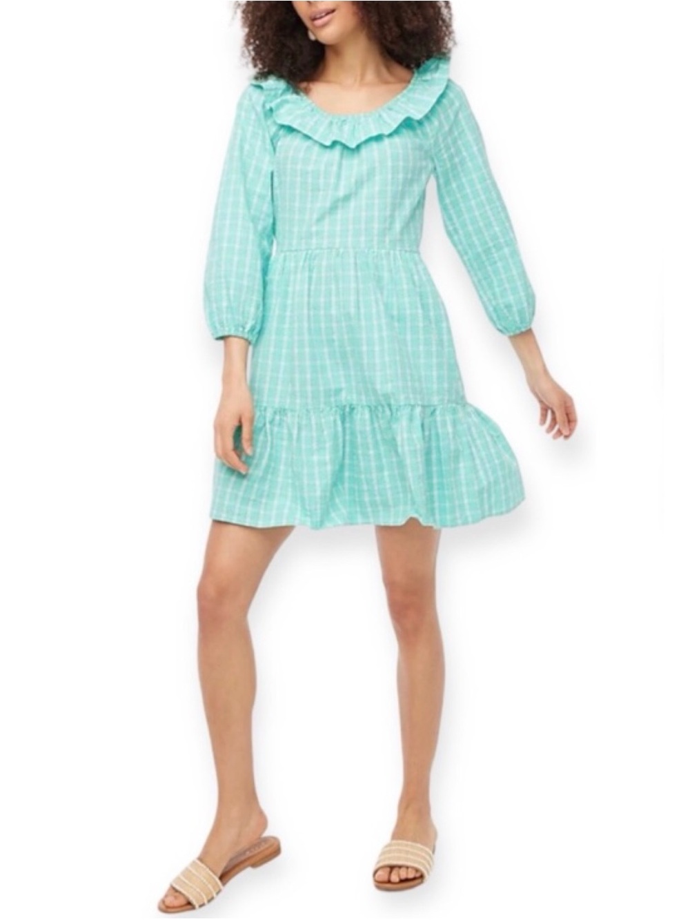 NWT J. Crew Seersucker Ruffleneck Mini Dress Cottage Preppy J.Crew Factory 14